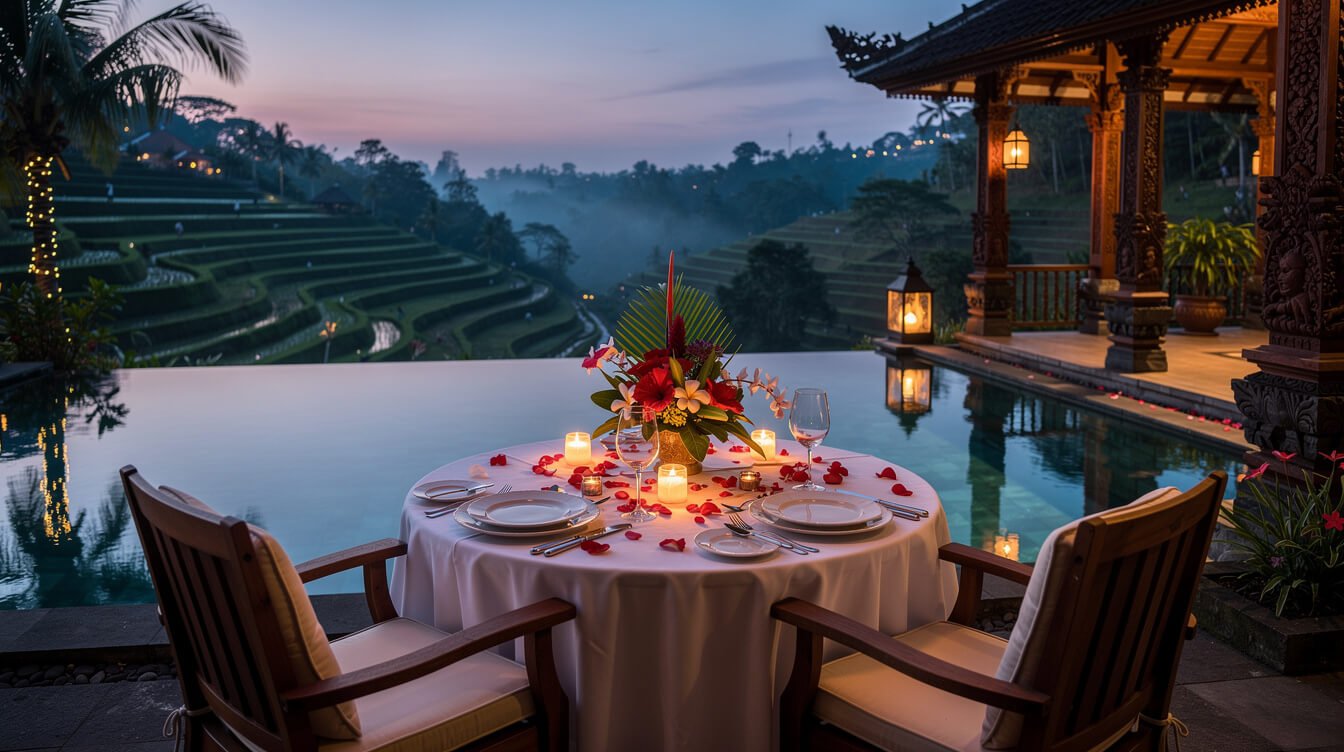 Private candlelit dinner prepared by villa chef in Bali