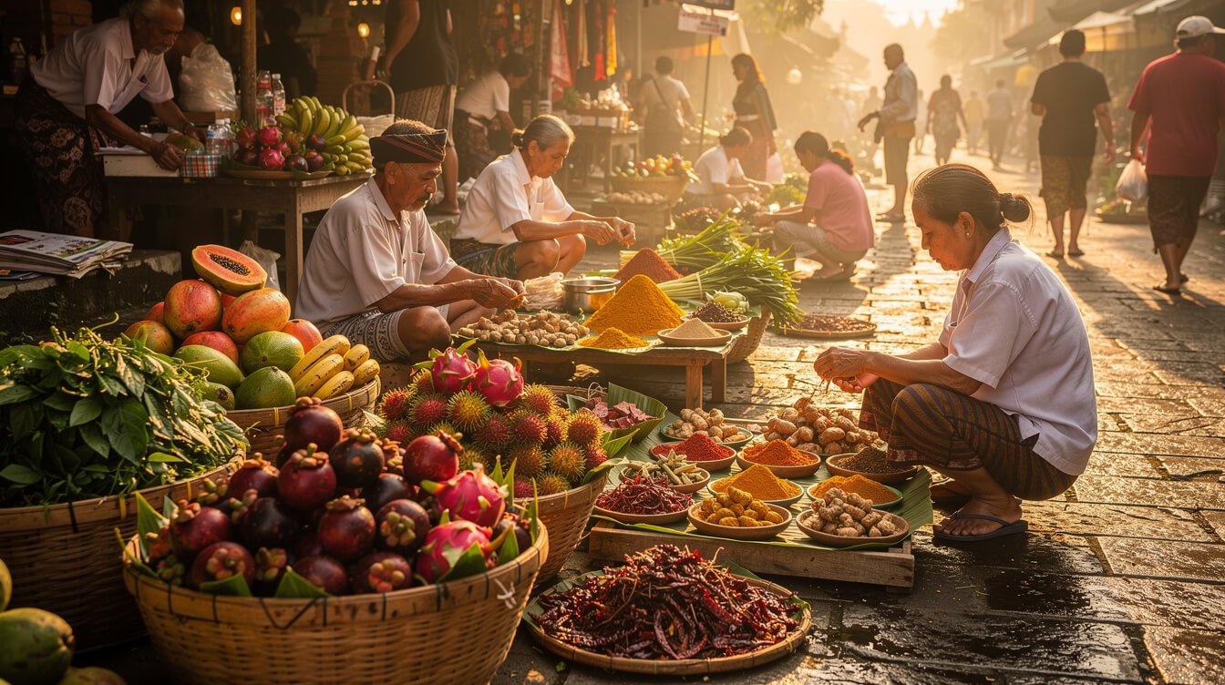 Fresh produce at Ubud morning market for villa chef cooking