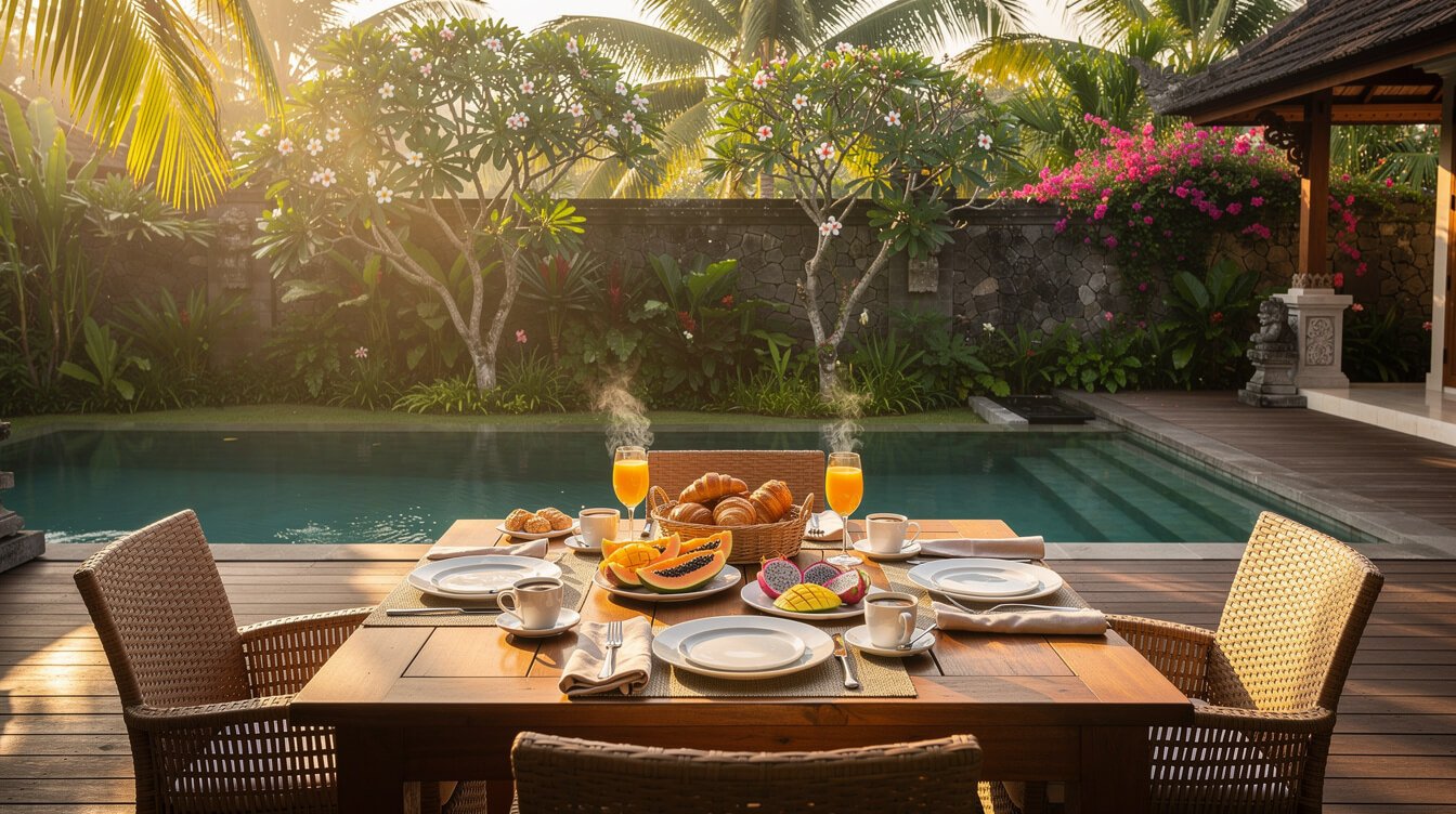 staffed private villa breakfast by the pool Ubud Bali
