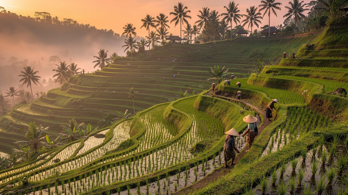 Tegallalang rice terraces sunrise stepped paddies Ubud