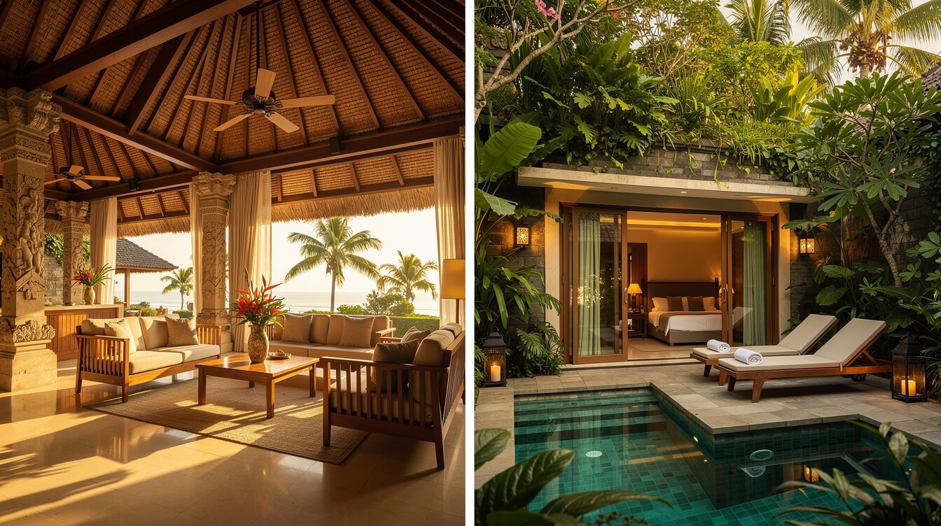 Types of 5 star accommodation in Bali including resorts and private villas