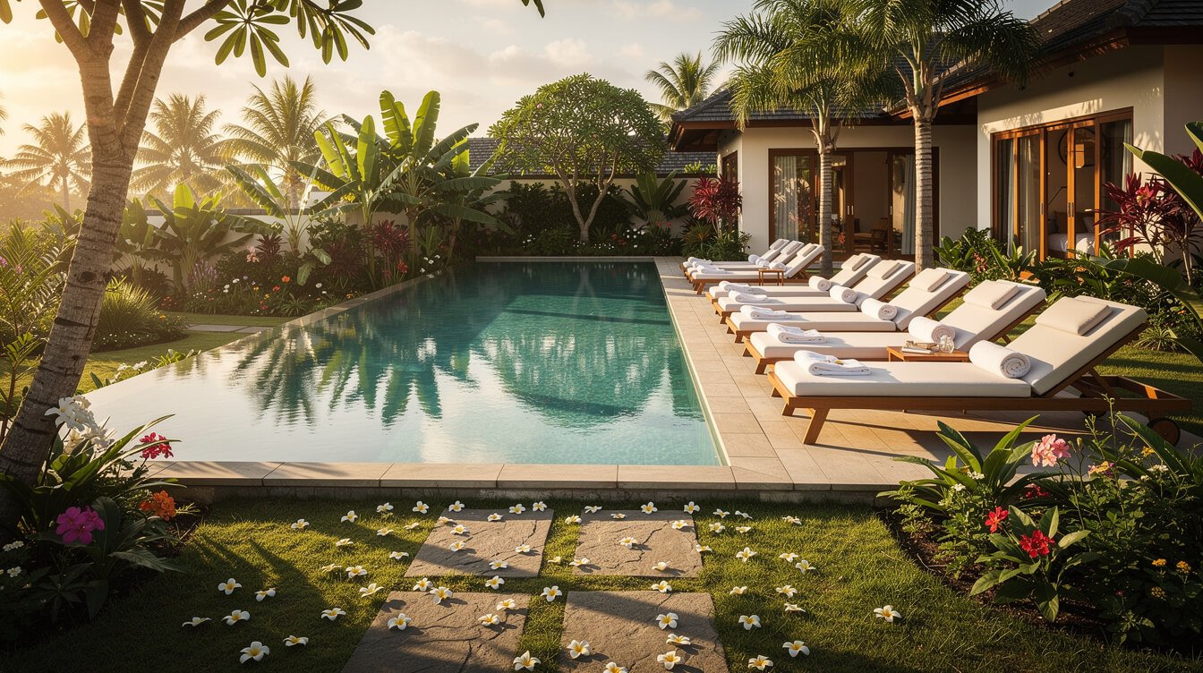 Villa Amrita private pool deck in Ubud Bali