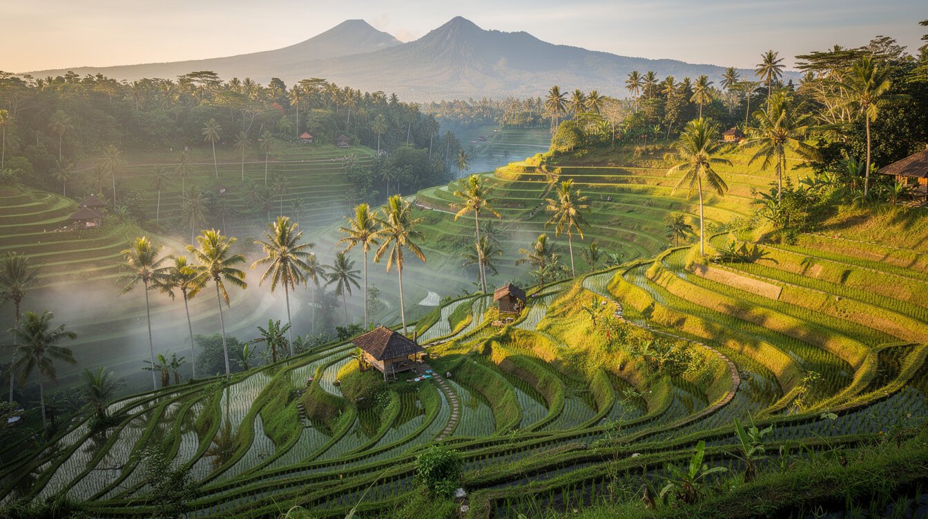 Rice terraces in Ubud Bali at golden hour