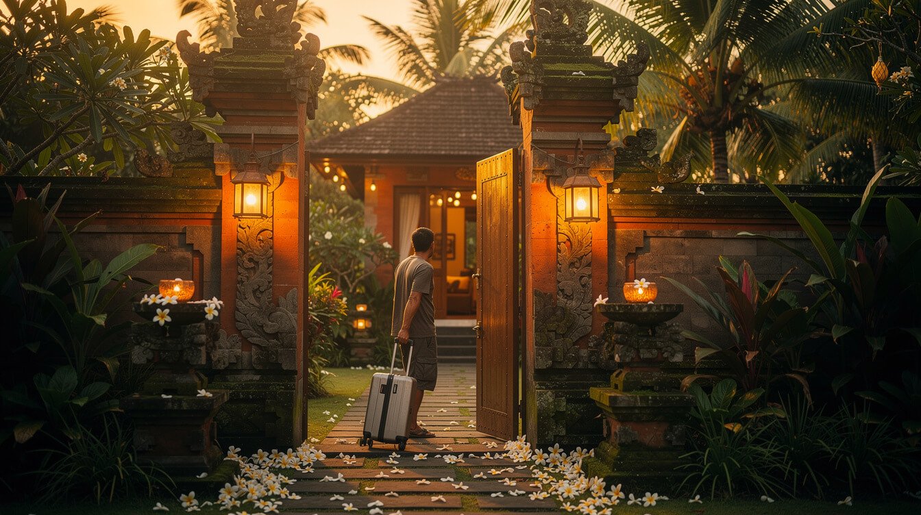 arriving at a villa in Ubud Bali after airport transfer