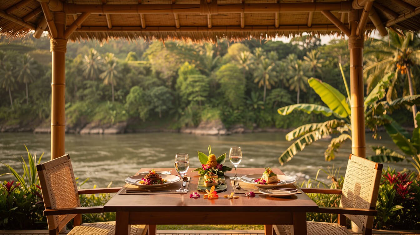 Riverside dining overlooking the Ayung River gorge