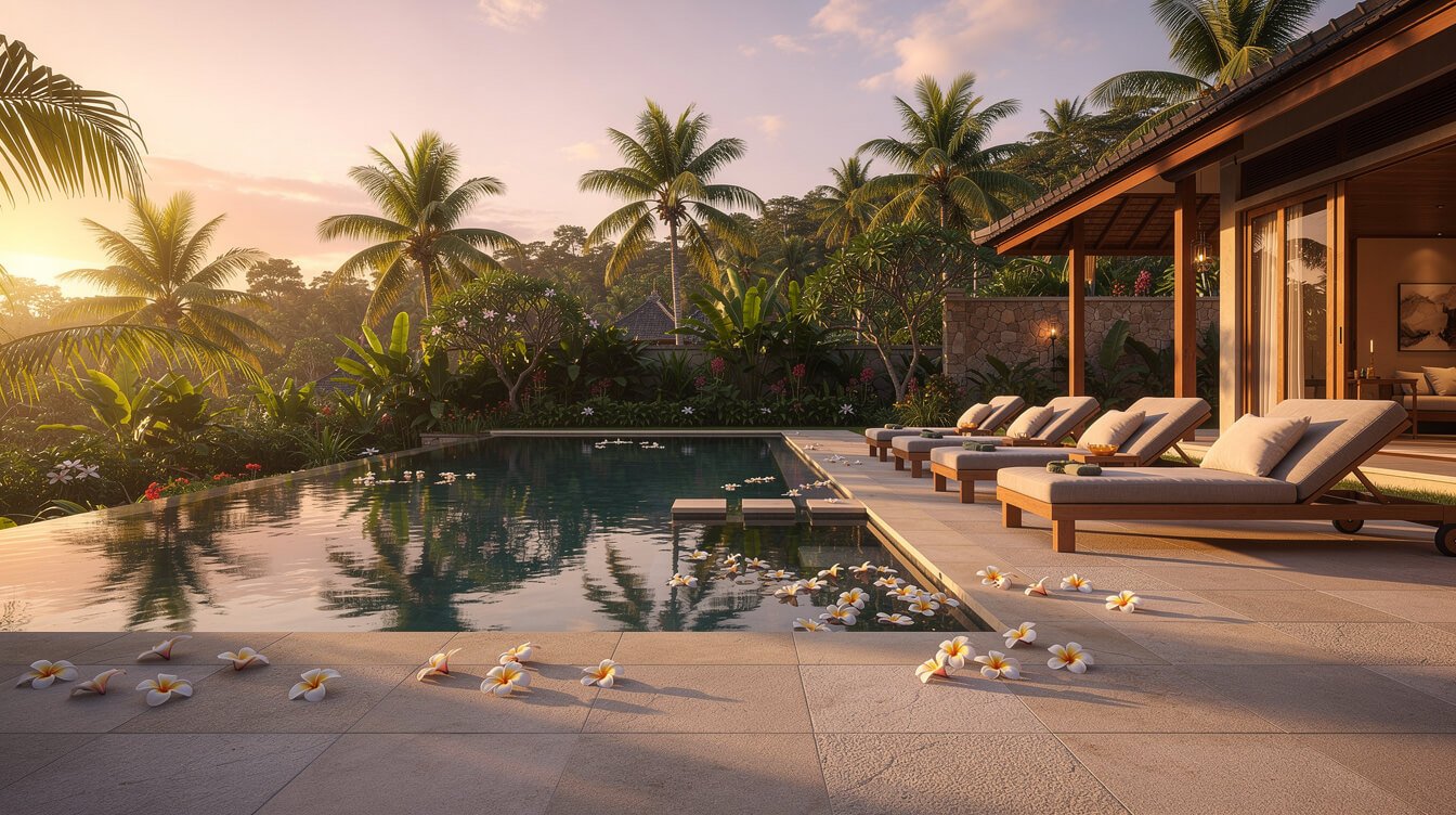 Villa Amrita pool deck in Ubud