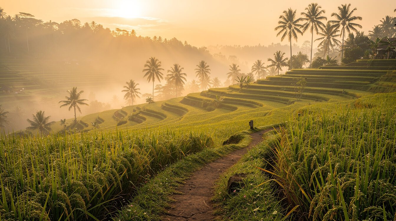 Sunrise over Ubud rice terraces