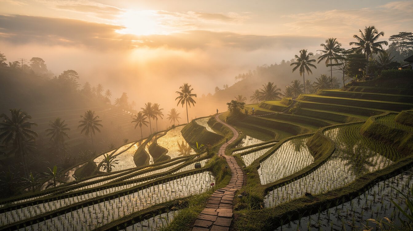 Ubud rice terraces at sunrise