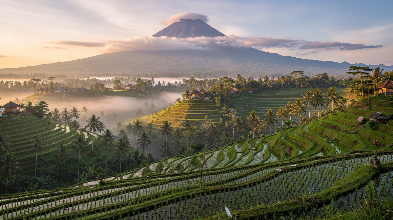 Sidemen valley Bali Mount Agung rice terraces