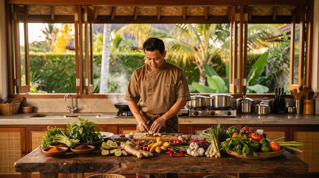 Personal chef cooking at a private Bali honeymoon villa