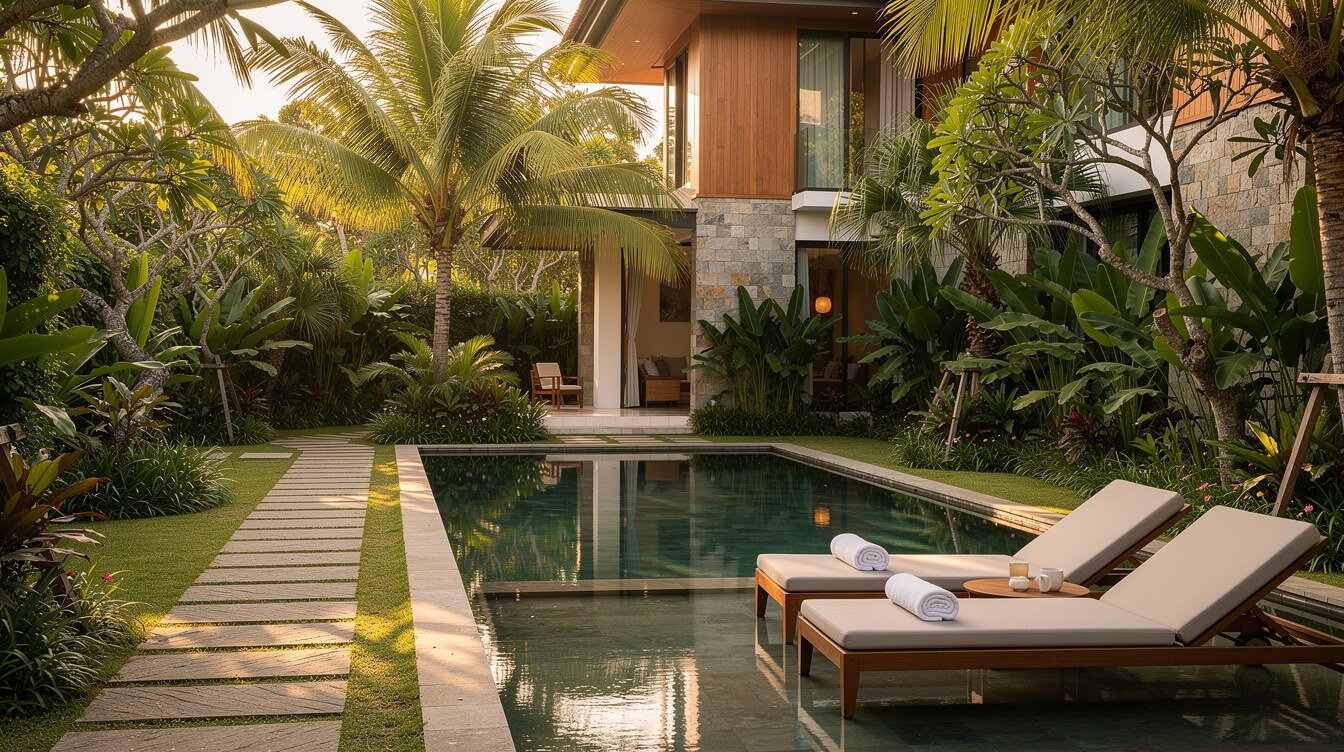 Private villa pool in tropical garden for Bali honeymoon