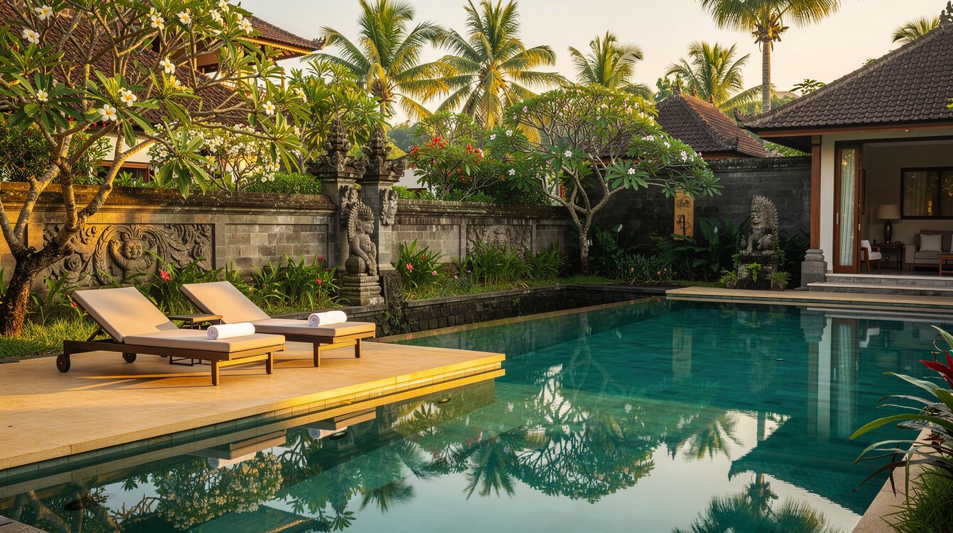 Villa Amrita private pool deck in Ubud