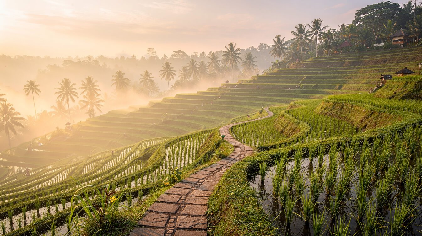 Ubud rice terraces at sunrise — your Bali itinerary starts here