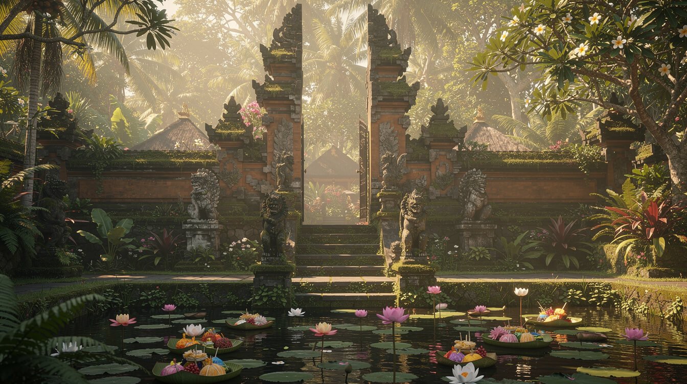 Sacred water temple in northern Bali jungle