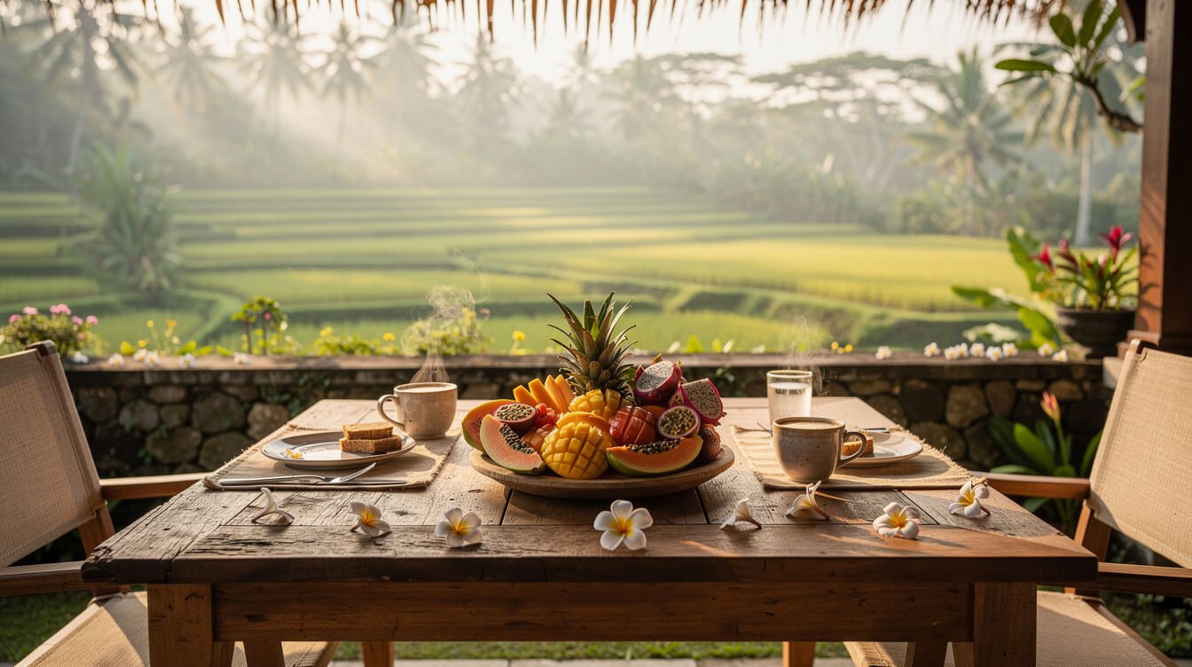 private villa breakfast in Bali compared to resort dining