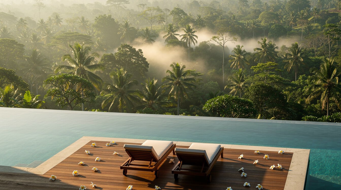 Private infinity pool overlooking Bali jungle canopy