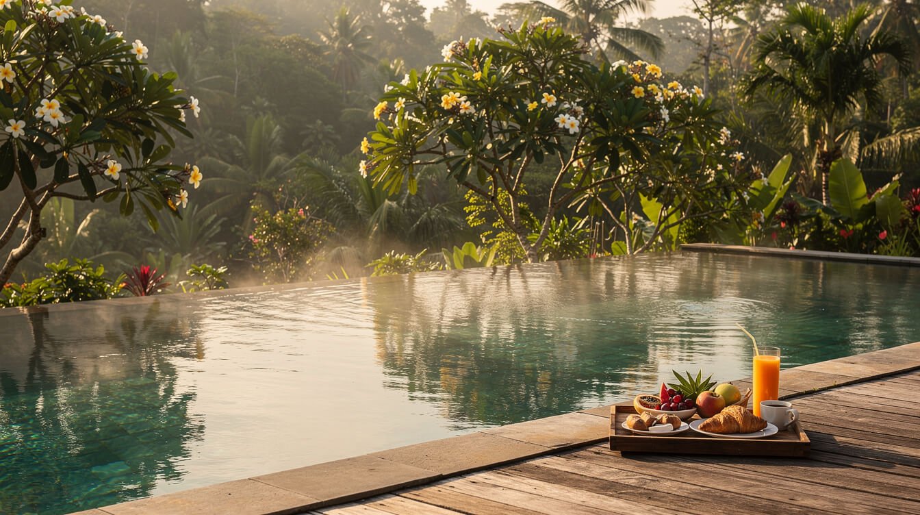 morning at private villa pool Ubud wellness retreat