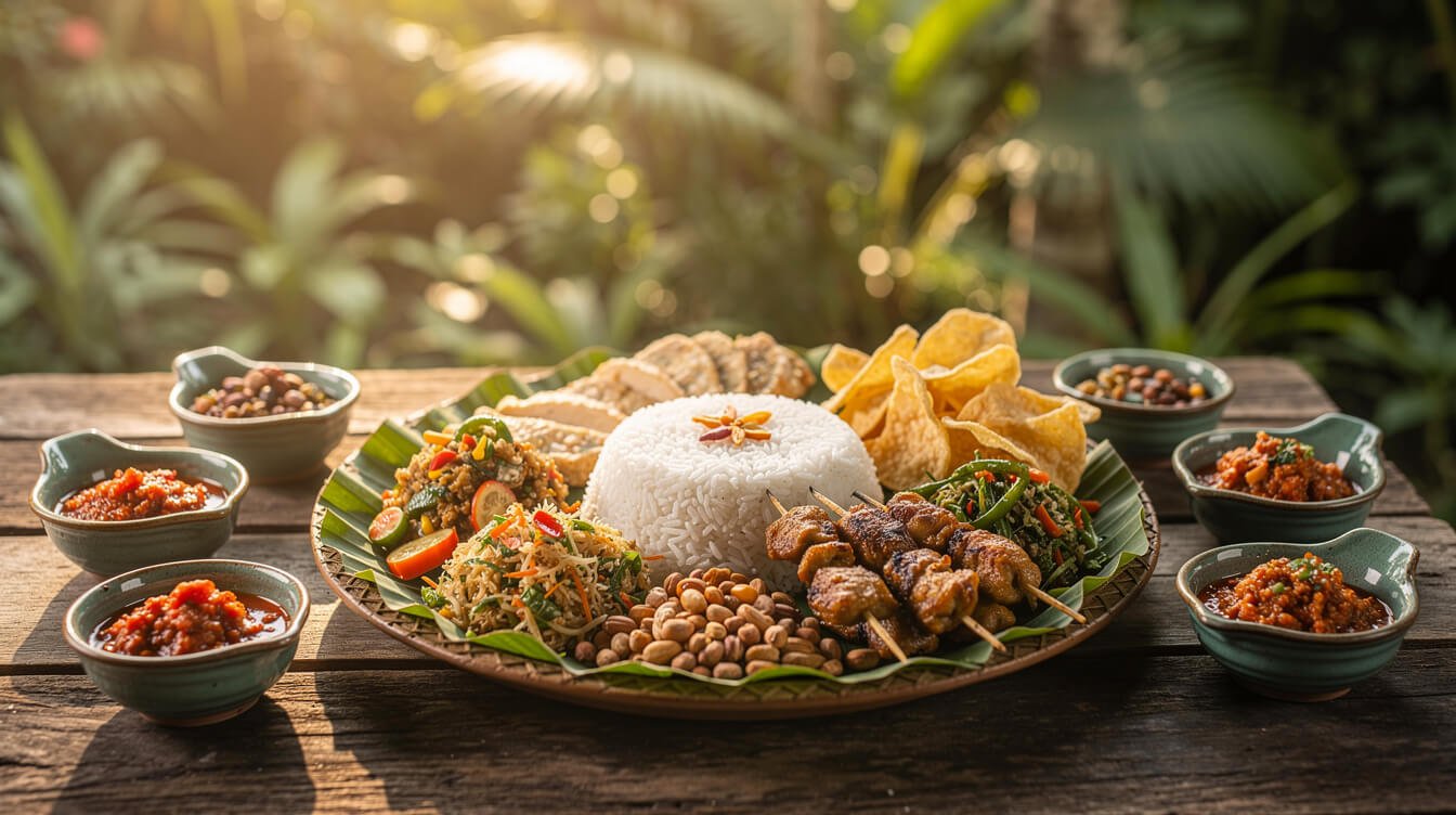 Traditional Balinese dishes prepared during a cooking class in Ubud