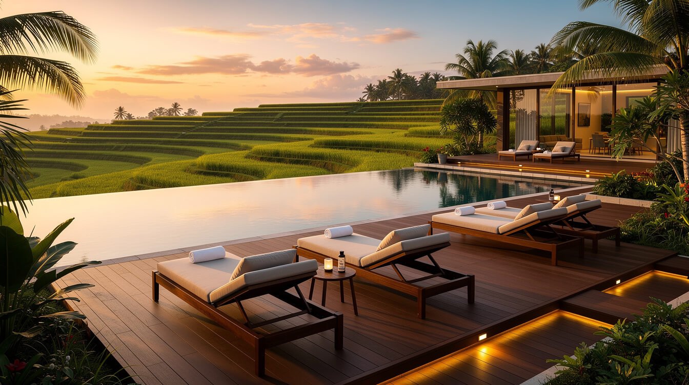 Villa Amrita pool deck sunset