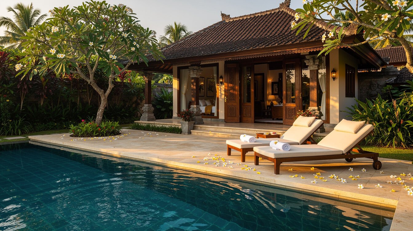 Private pool villa in Ubud Bali surrounded by tropical garden