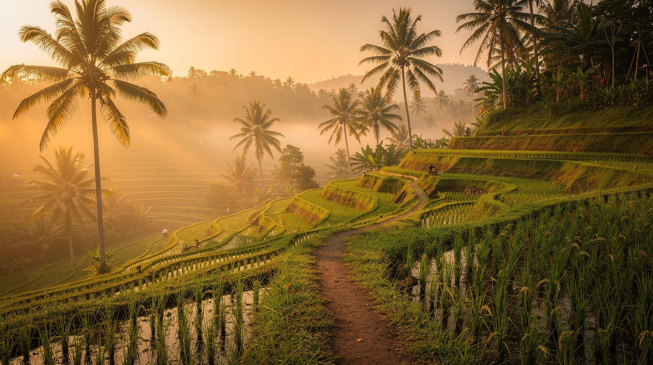 Morning mist over Ubud rice terraces