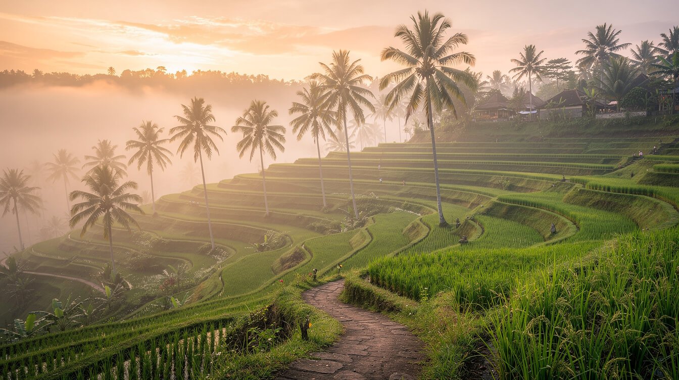 Ubud rice terraces at sunrise