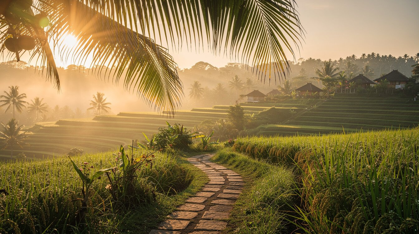Ubud rice terraces sunrise morning