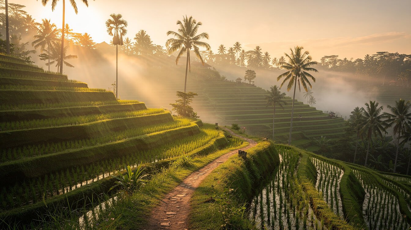 Ubud rice terraces sunrise morning journey