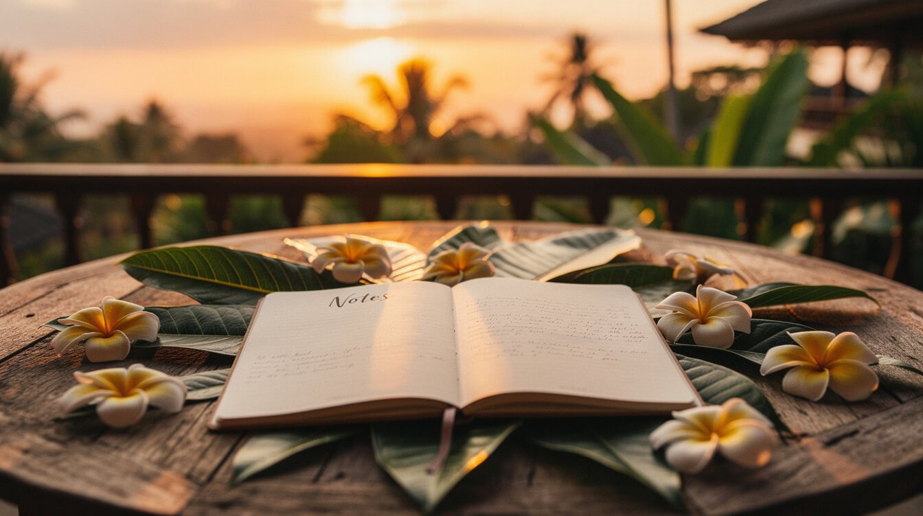 Bali villa terrace notebook stay in touch