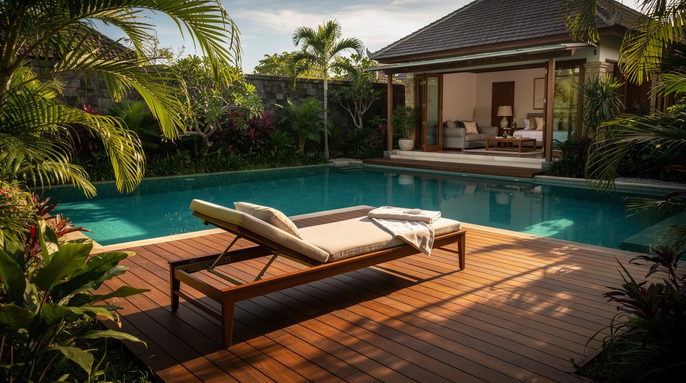 Private pool deck at Balinese villa