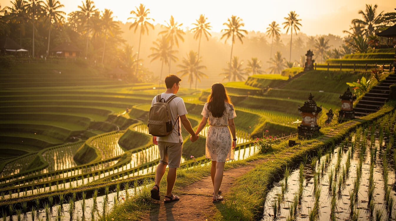 Travelers exploring Ubud rice terraces