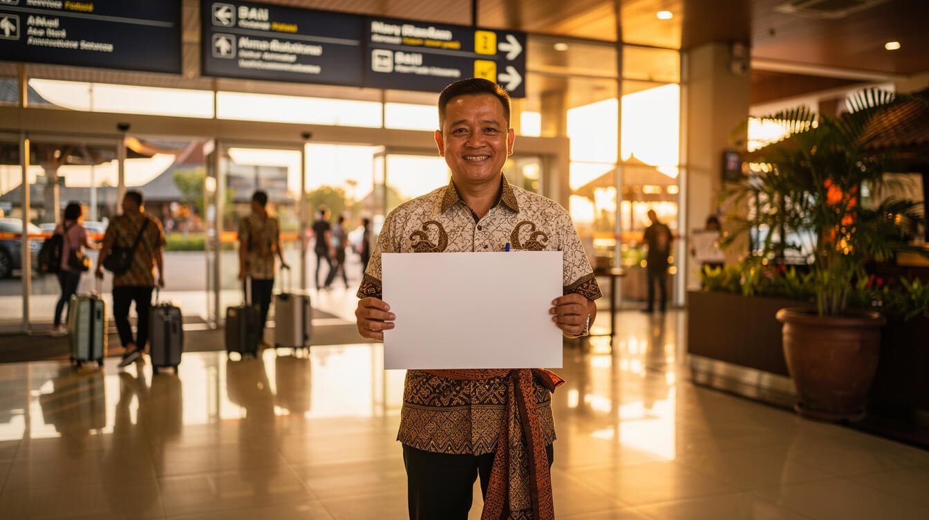 private driver waiting at Bali airport for Ubud transfer