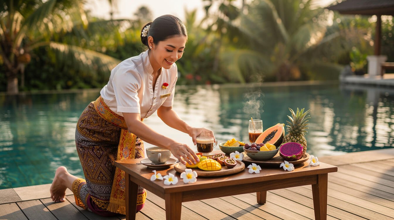 full staff service at a private pool villa in Ubud