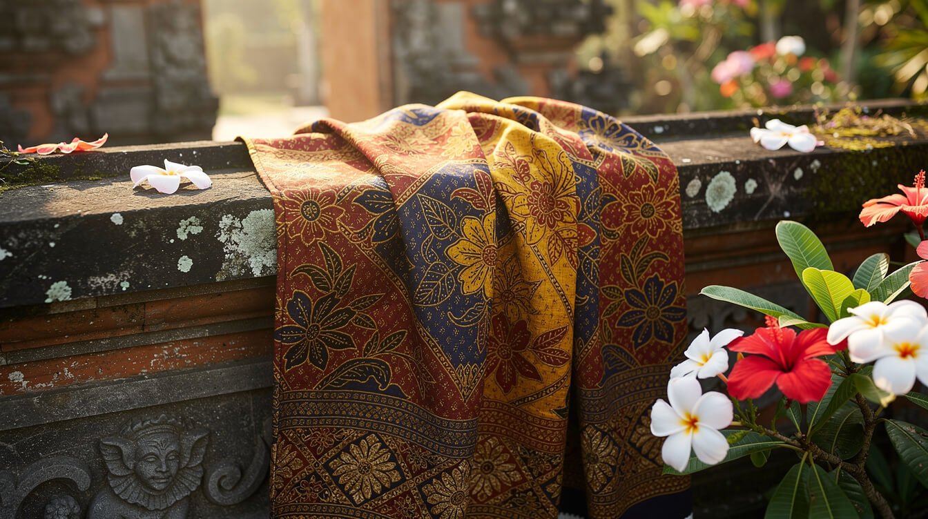 Traditional Balinese sarong fabric for temple visit preparation