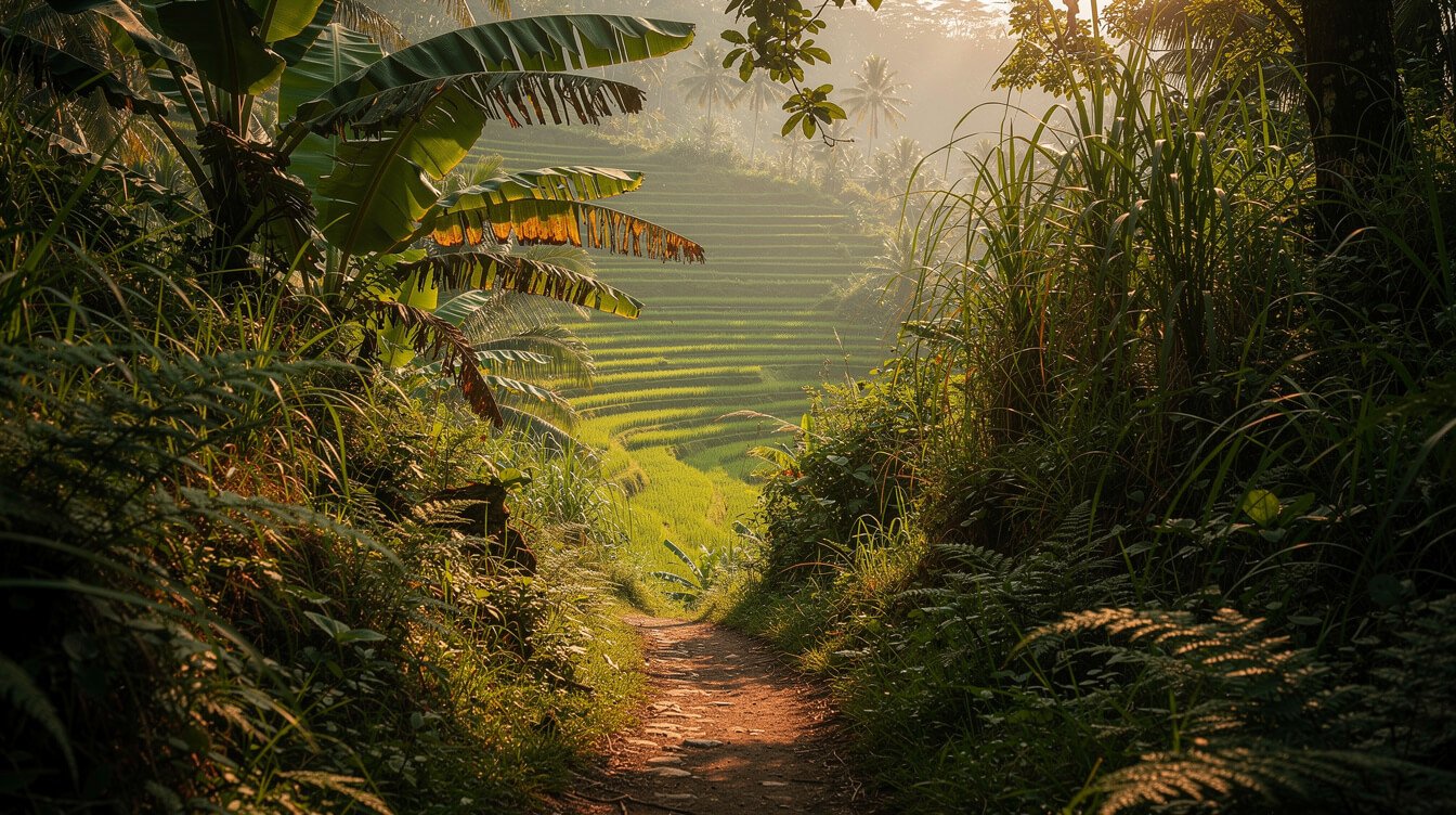 Hidden trail opening to Ubud rice terraces