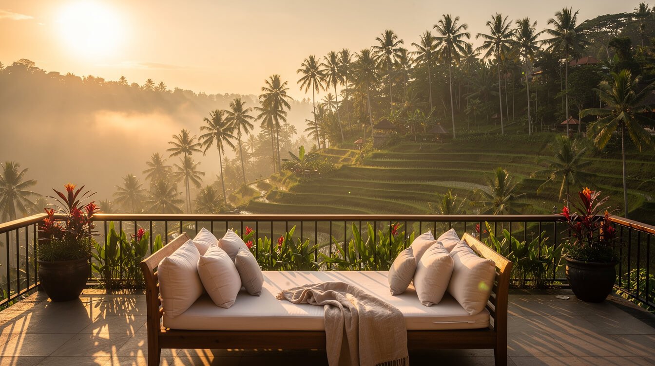Ubud Bali sunset from a villa terrace