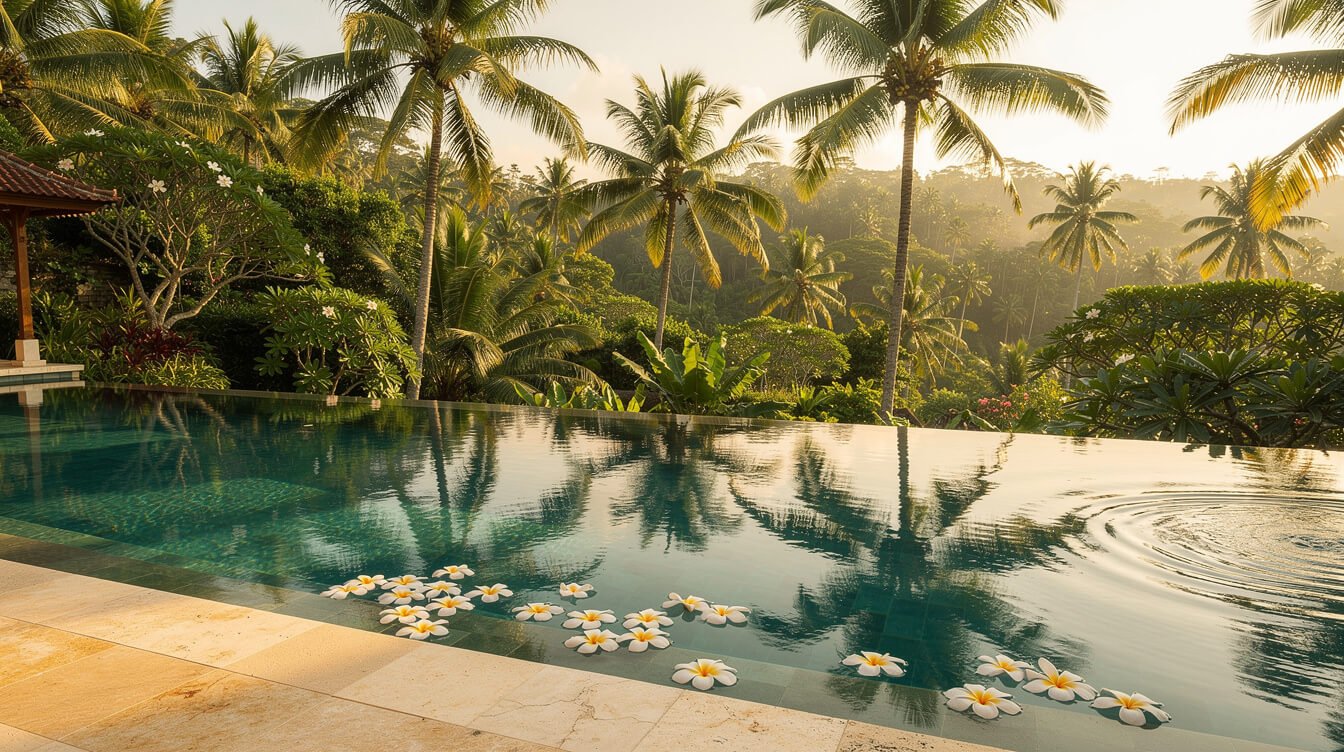 Ubud villa pool with tropical garden booking