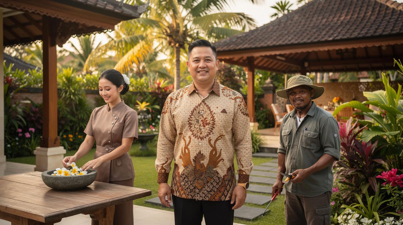 Balinese villa staff team providing hospitality