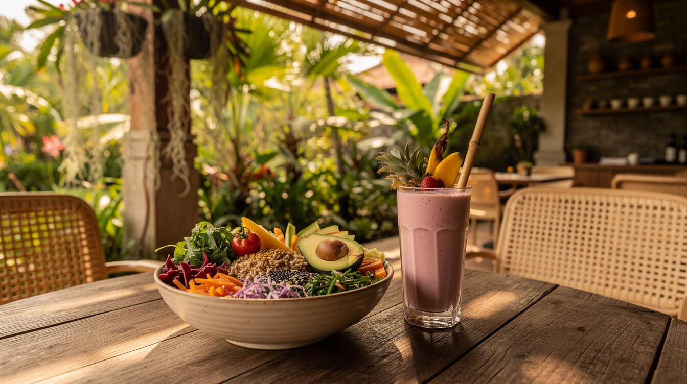 healthy wellness food at an Ubud yoga cafe