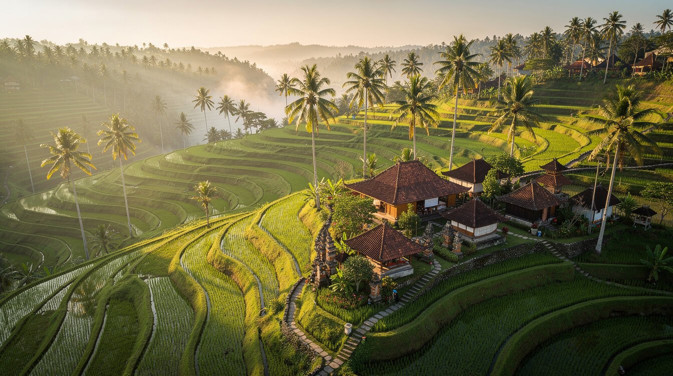 aerial view of Ubud rice terraces for luxury Bali travel
