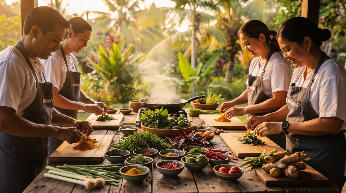Balinese cooking class experience at a luxury villa