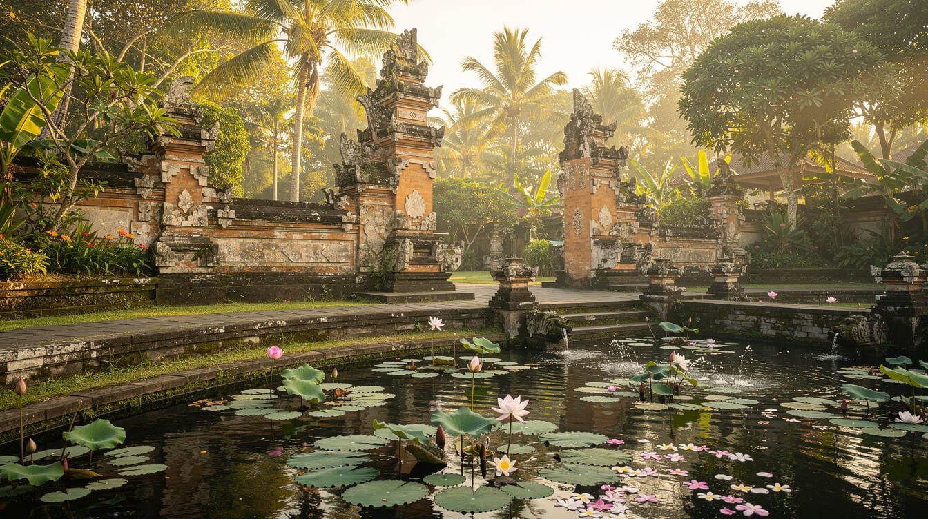 temple garden in Ubud Bali surrounded by tropical greenery