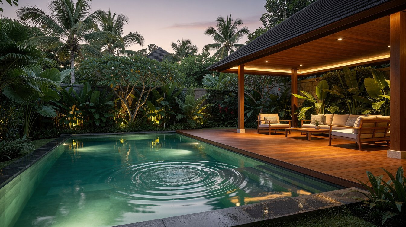 Private villa pool deck in tropical Ubud