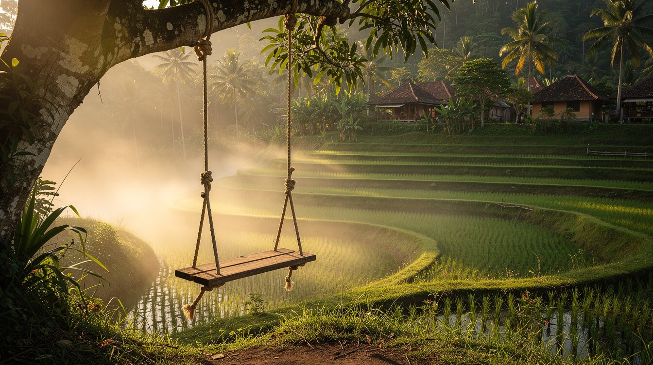 Alternative bali swing over rice terraces near Ubud