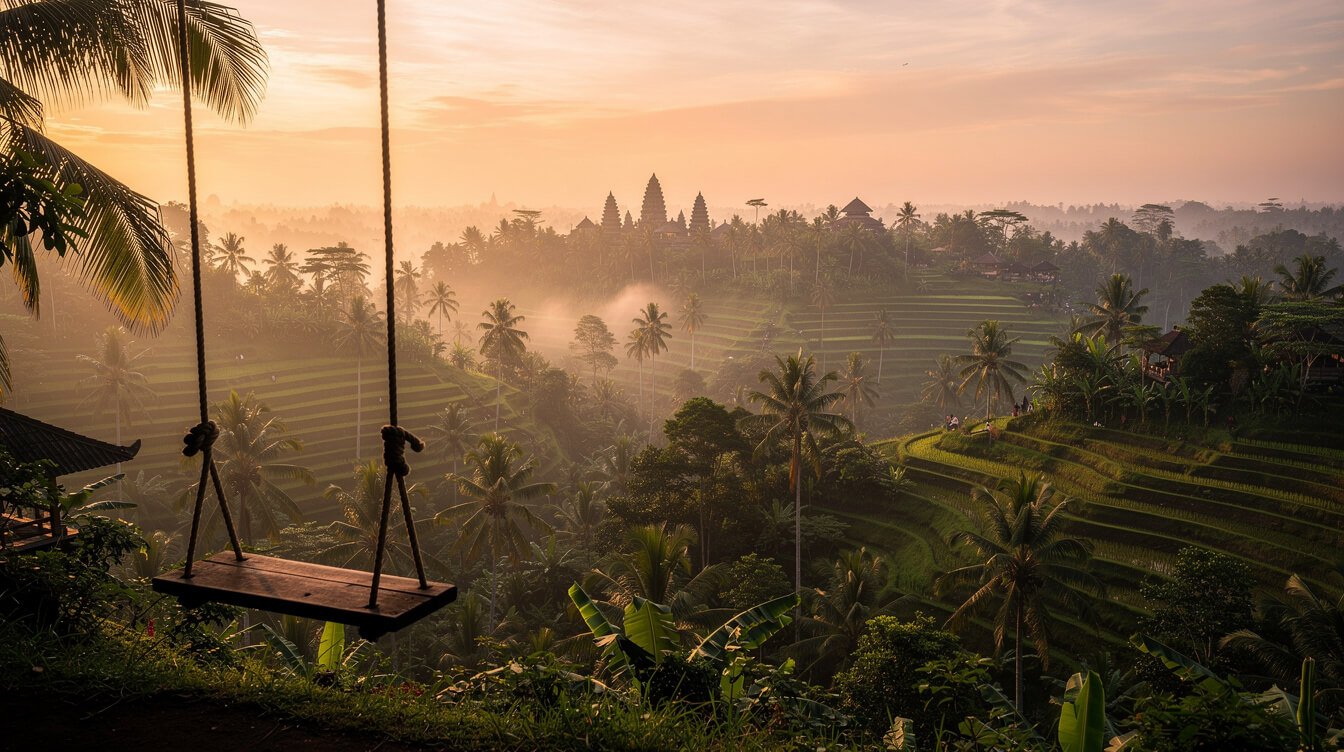Bali swing FAQ and Ubud landscape panorama