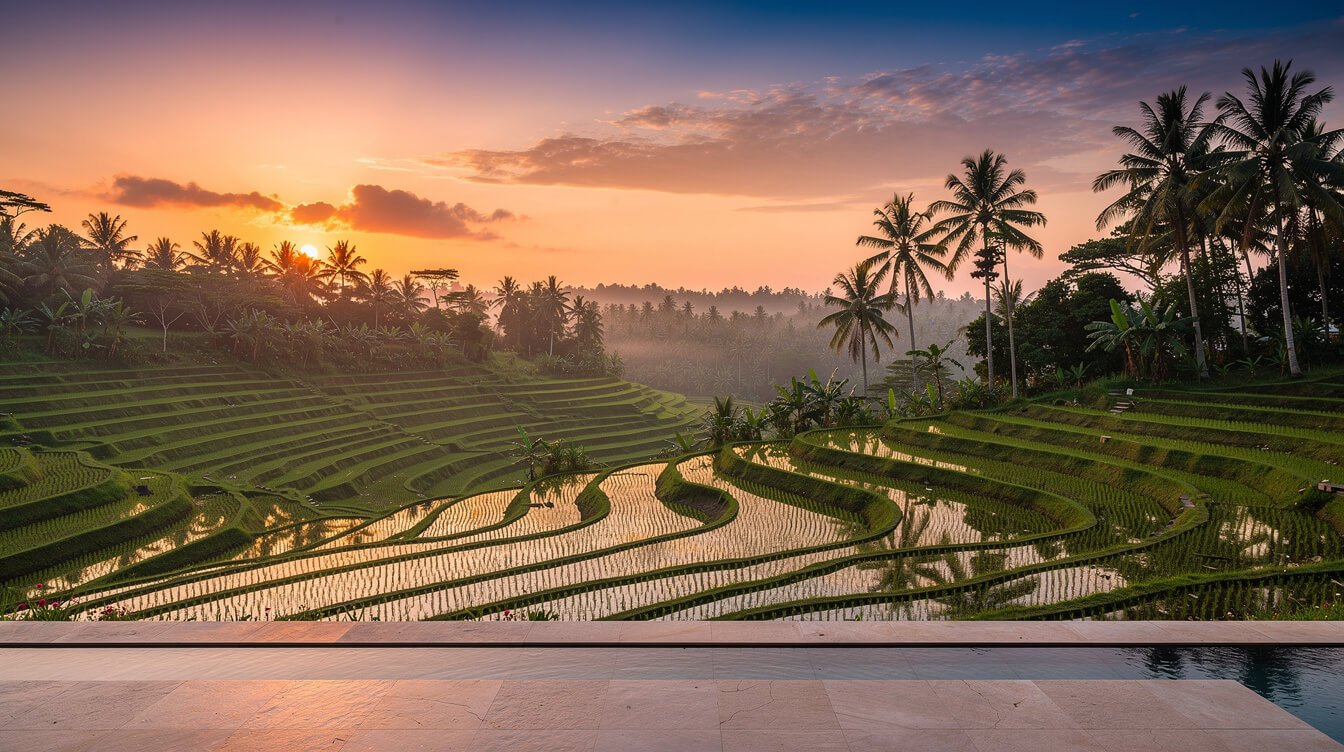 sunset view from a Bali vacation rental terrace