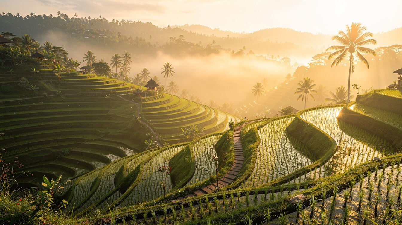 Ubud rice terraces sunrise morning