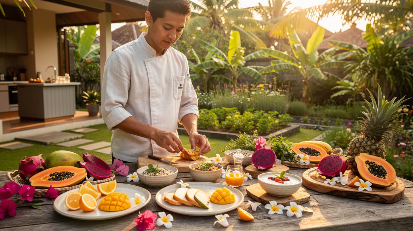 Private chef preparing healthy breakfast at Ubud villa