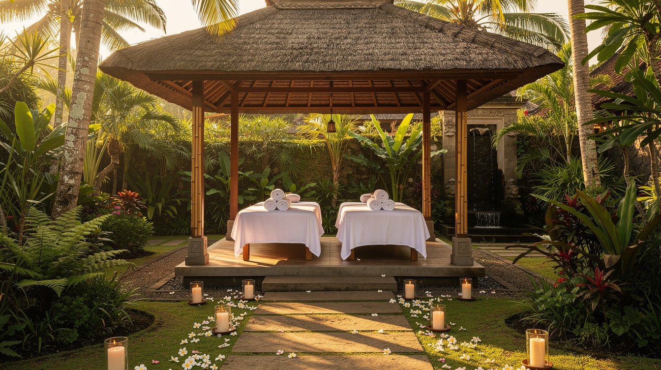 Open-air Ubud spa setting for Balinese massage therapy