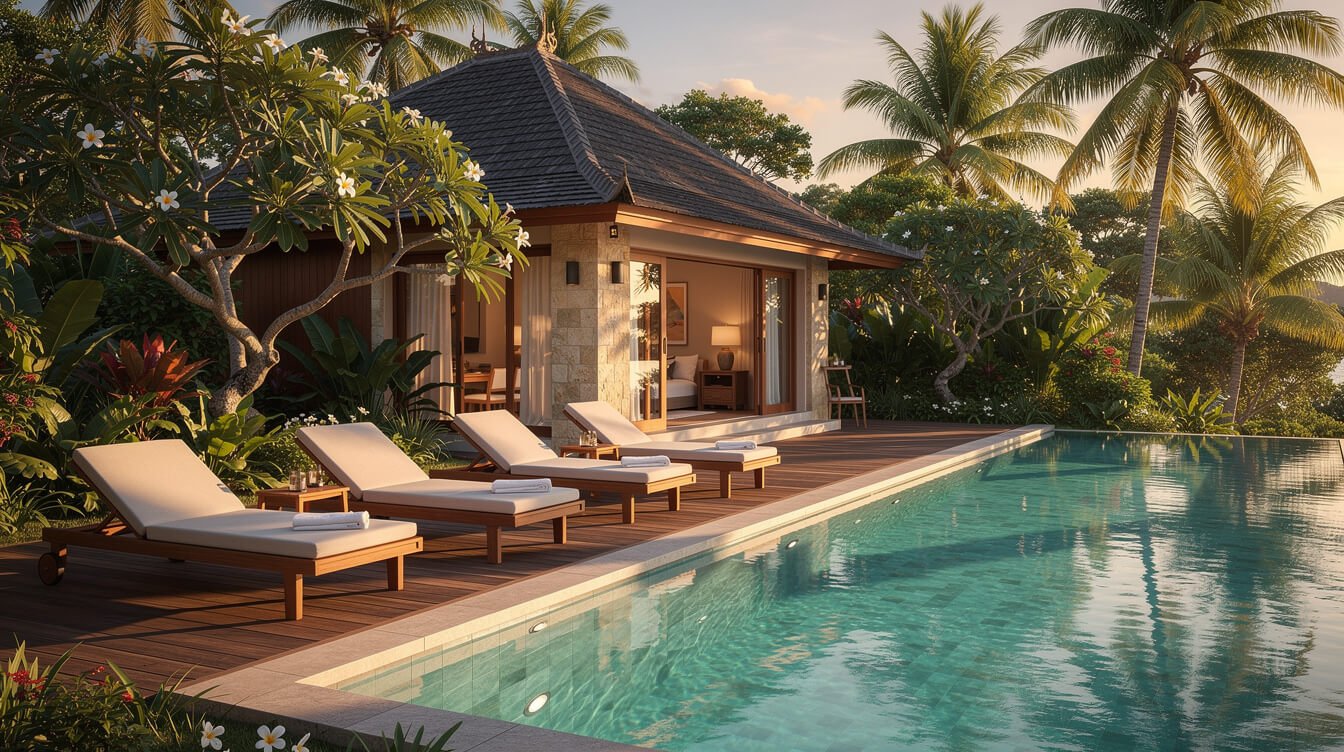 Bali villa pool deck ready for family booking